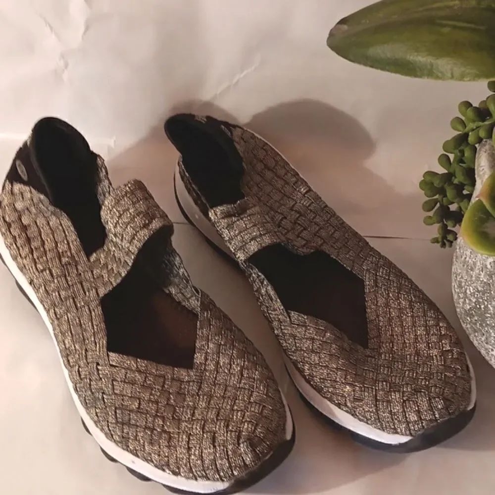 Bernie Mev Gold Woven Slip Ons